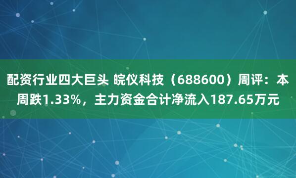 配资行业四大巨头 皖仪科技（688600）周评：本周跌1.33%，主力资金合计净流入187.65万元